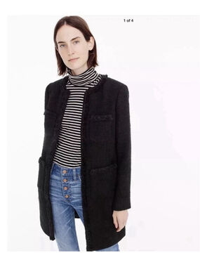 J.Crew 2 Black Wool Tweed Lady Jacket Top Coat Hook Eye Lined Vented Pockets